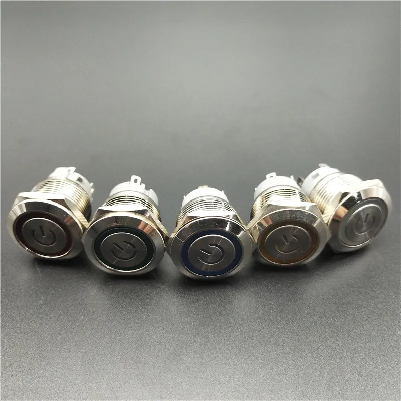 

19mm Metal Power mark brass Push Button Switch flat round illumination Momentary self reset 1NO