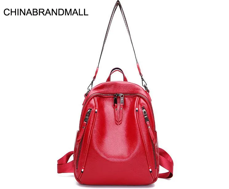 

Genuine leather cow skin soft zipper backpack shool bag for women