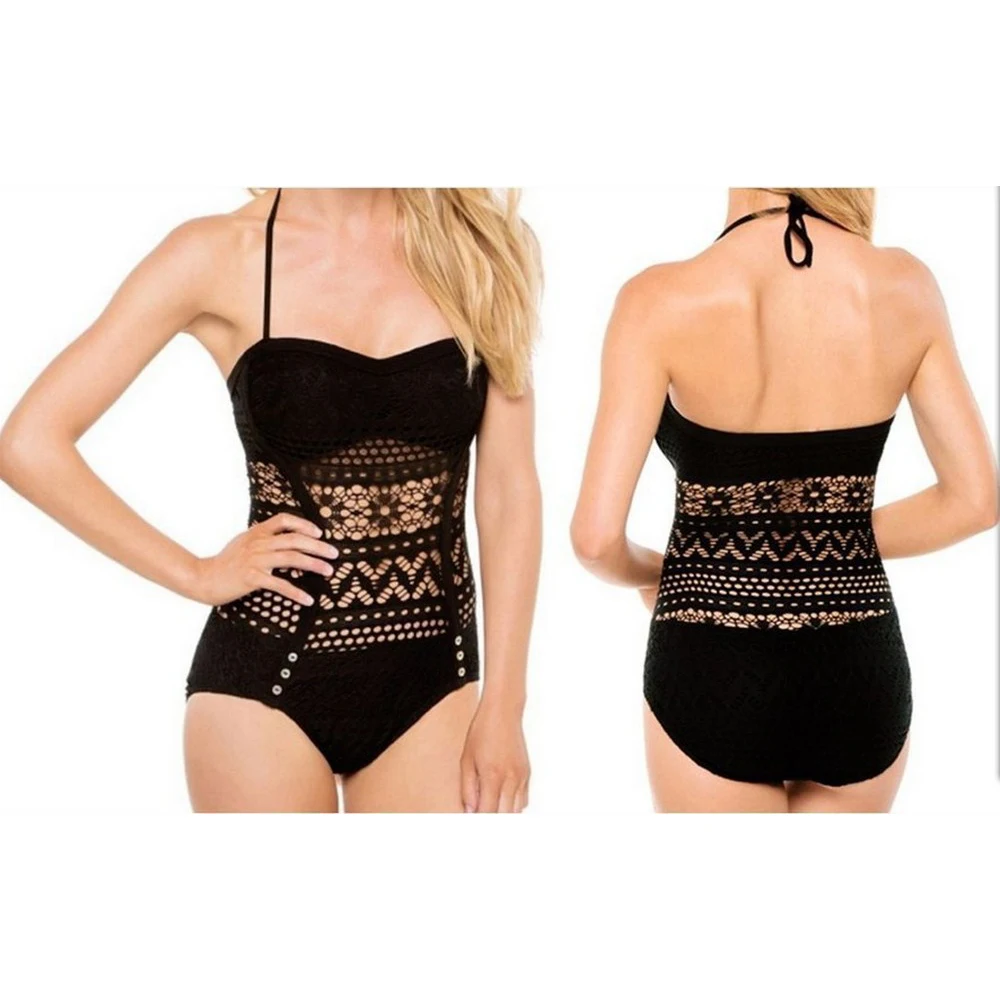 bathing suit wrap One-piece Swimsuit Bodysuits Women Lace Black Sexy Hollowed Slim Backless Swimsuit Halter Sleeveless Sleepwear Underwear Dress swim skirt cover up no brief