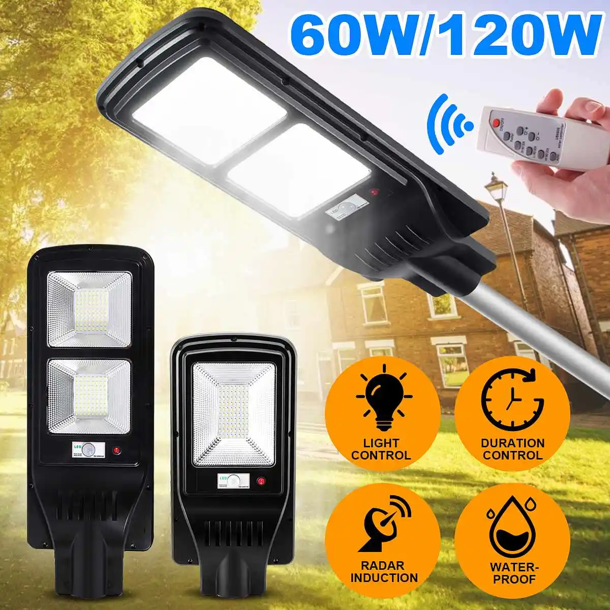 

60W 120W LED Solar Street Lamp with Timer Remote Control PIR Radar Sensor Waterproof IP65 for Outdoor Garden and Villas Lighting