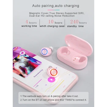 

TW60 Bluetooth Earphone Stereo Surround True Wireless Headset Noise Reduction TWS Earbuds