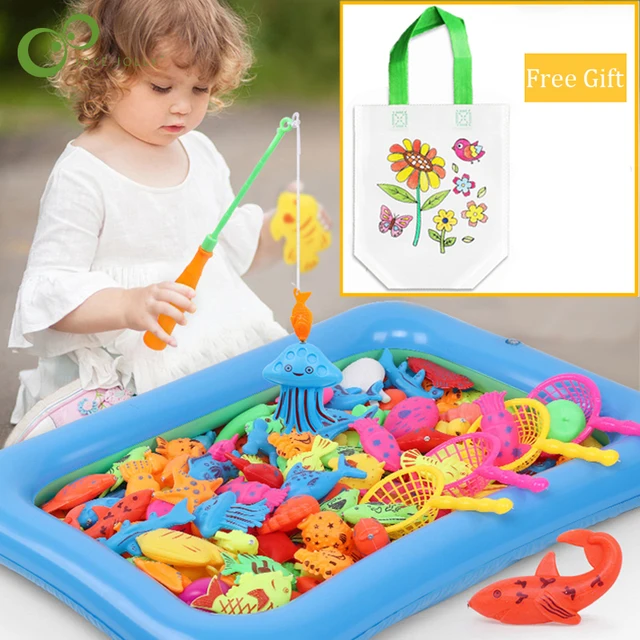Children's Magnetic Fishing Parent-child interactive Toys Game Kids 2 Rod 10 3D Fish 1 Pool Water Baby Bath Toys Outdoor Toy 1