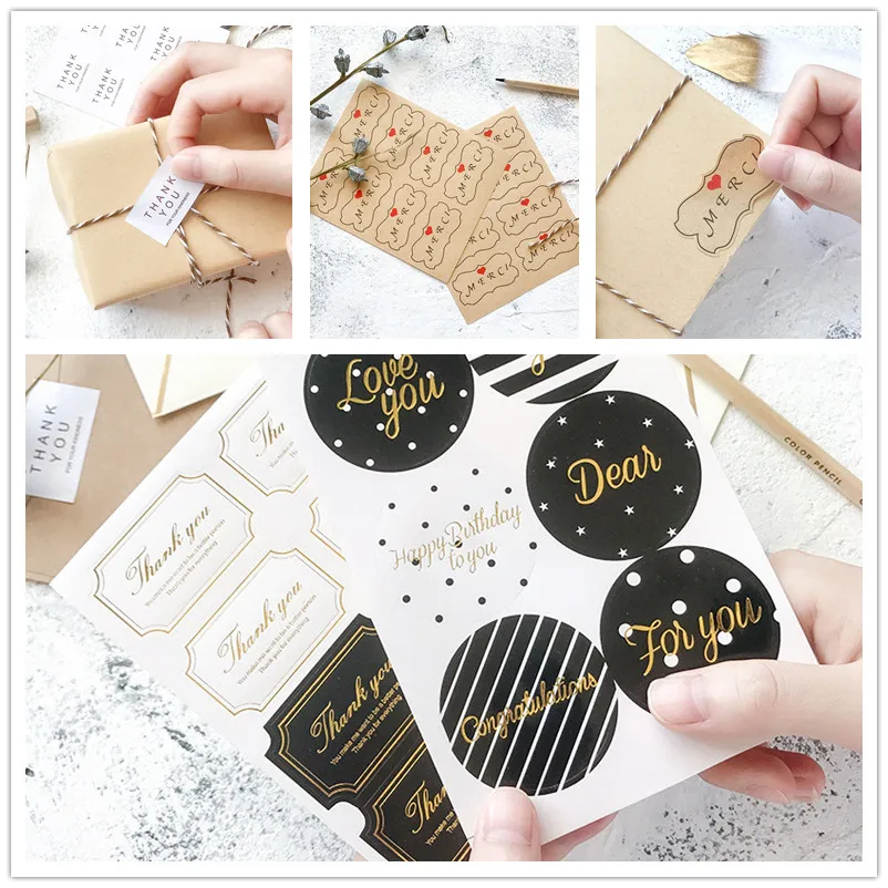 

1 Sheet Adhesive Baking Seal Sticker for Christmas Party Favor Gift Bag Candy Box Decor Simple Blessing Words Gilding Stickers