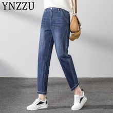 YNZZU осень, высокая талия, синие джинсы, женские брюки в Корейском стиле Повседневное джинсовые брюки с карманами, штаны-шаровары брюки уличные брюки плюс Размеры AB216