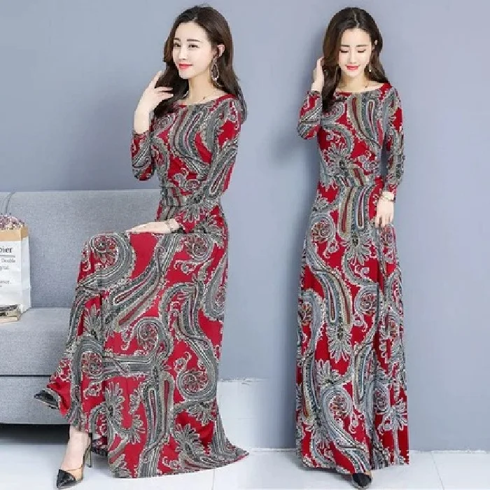 

Autumn And Winter Long Casual Dress Waist Hugging Large Sway A- line Skirt Sub-Printed Elegant Female Dress Loose-Fit Slimming F