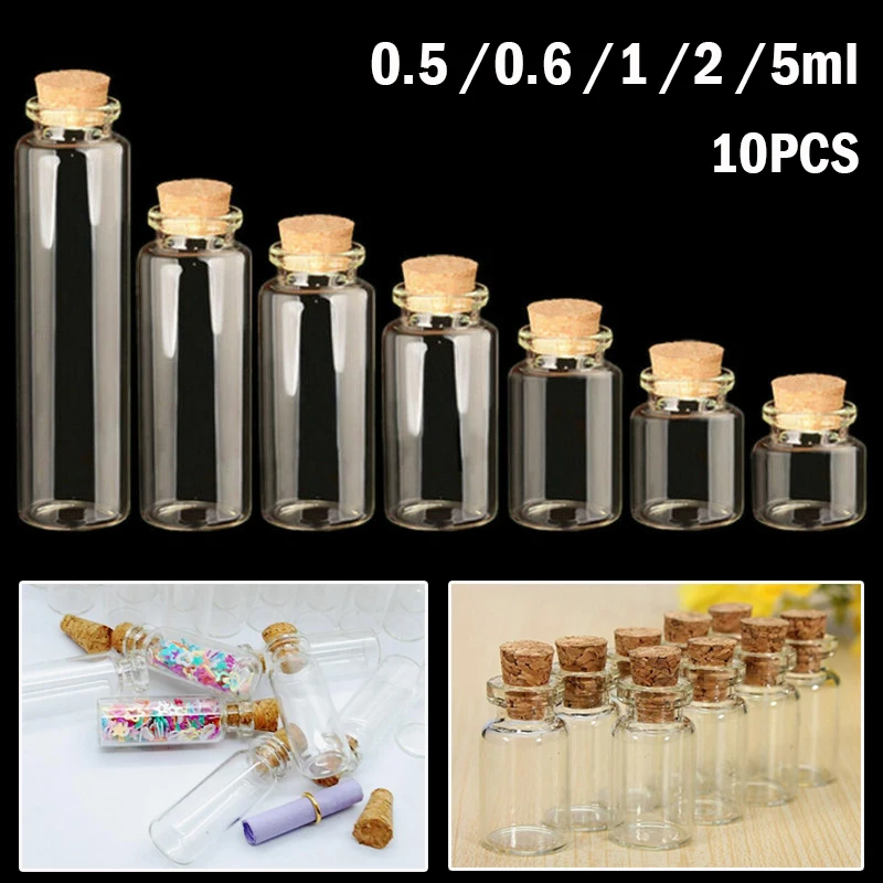 10PC Small Glass Bottles With Cork Stopper Jars 13x24mm Message Favor Containers Jewelry Spell Jars Tiny Wedding Vials