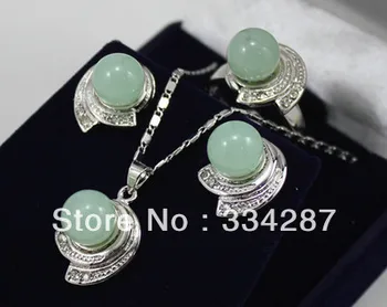 

Latest 10mm light green jade bead earring pendant ring(#7,8,9 ) set