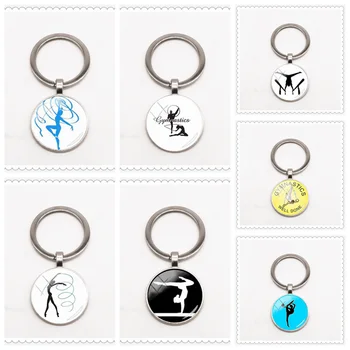 

Rhythmic Gymnast Silhouette Pattern Keychain Glass Convex Pendant Classic Men and Women Keychain Gift