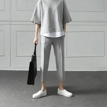 

Autumn Two Pieces Set Women Suit Patchwork Hem Top With Elastic Waist Plus Size Calf Length Pants Female Clothes New