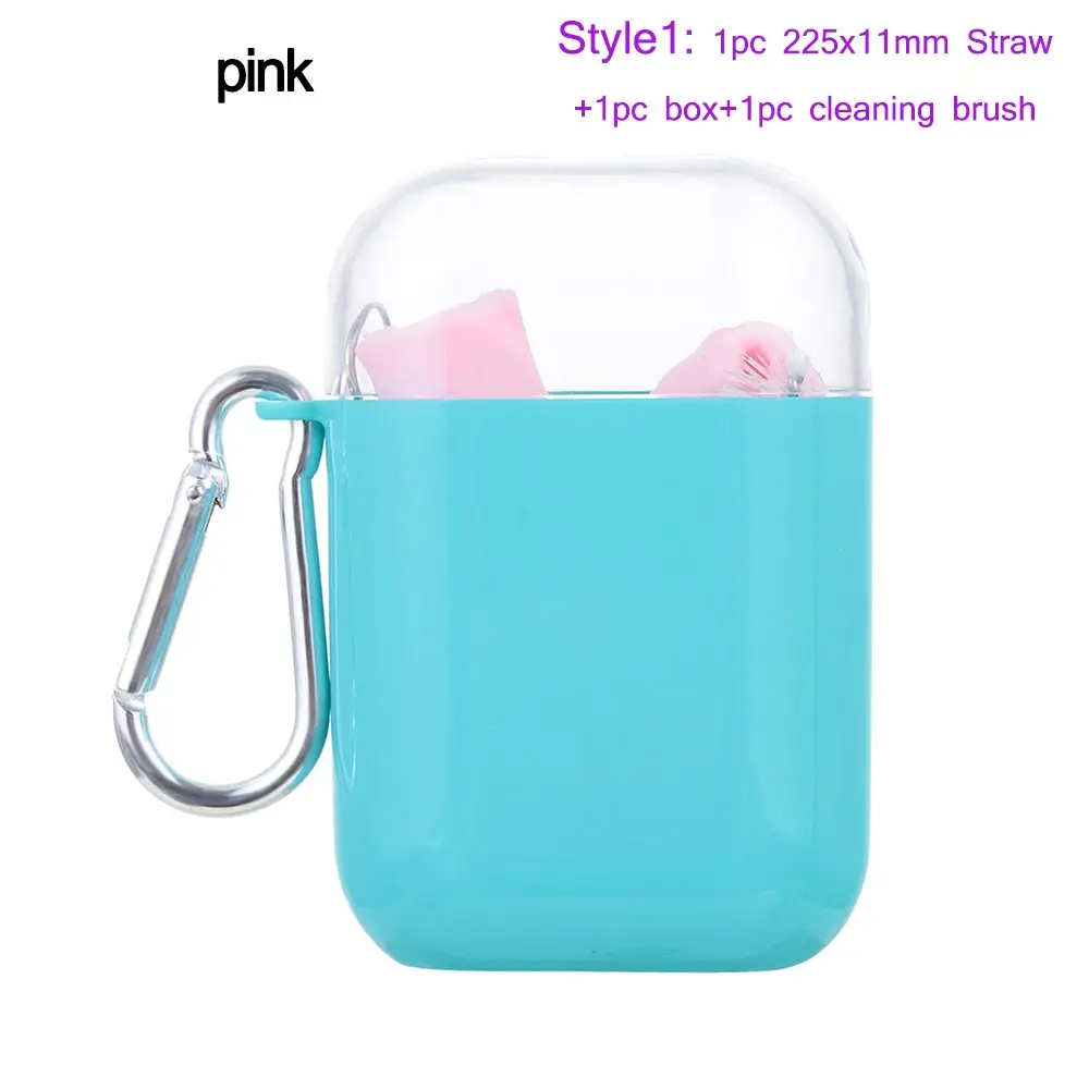 Style1 pink 3 шт./компл. Складная Силиконовая трубочка многоразовая гнущаяся соломинка для напитков с футляром для переноски и щетка для чистки путешествий домашние Вечерние - Color: Style1 pink