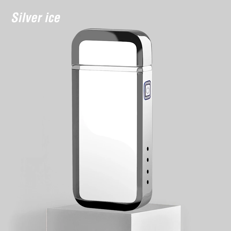 Новая Вращающаяся дуговая зажигалка, Вращающаяся USB электрическая плазменная зажигалка с фонариком, ветрозащитная Электронная зажигалка для мужчин, подарки - Цвет: Ice silver