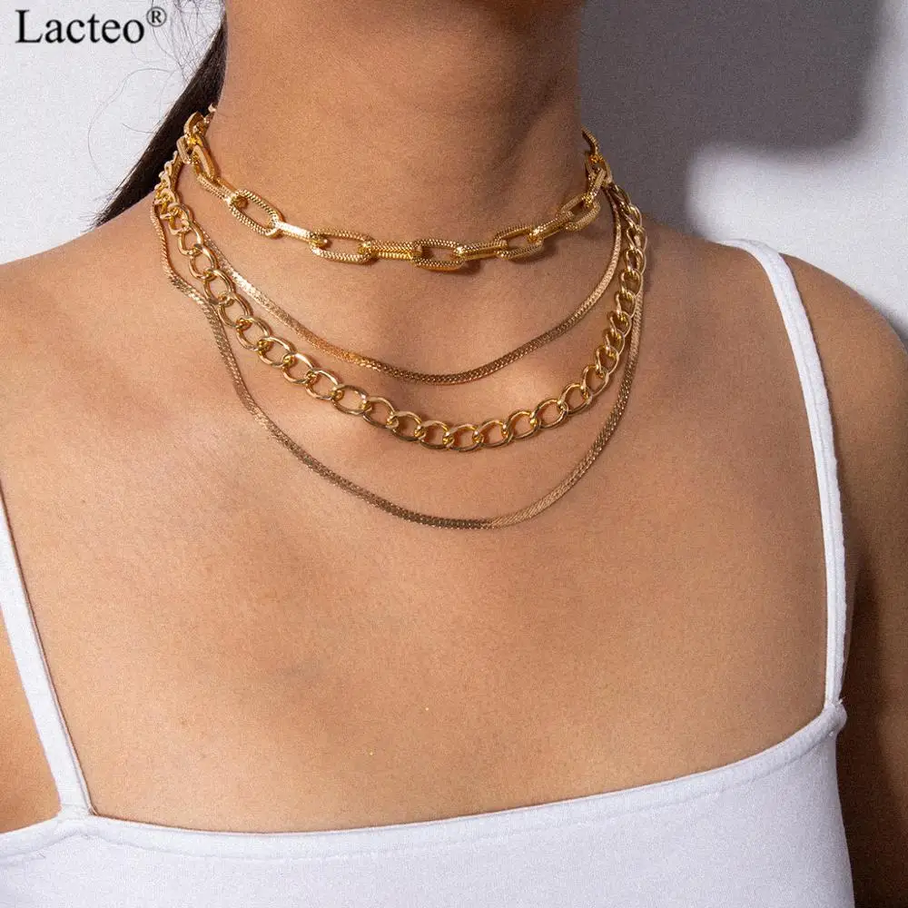 

Lacteo Punk 4 Multi Layer Chunky Chain Choker Necklace Women Hip Hop Golden/Silver Metal Lasso Charm Necklace Statement Jewelry