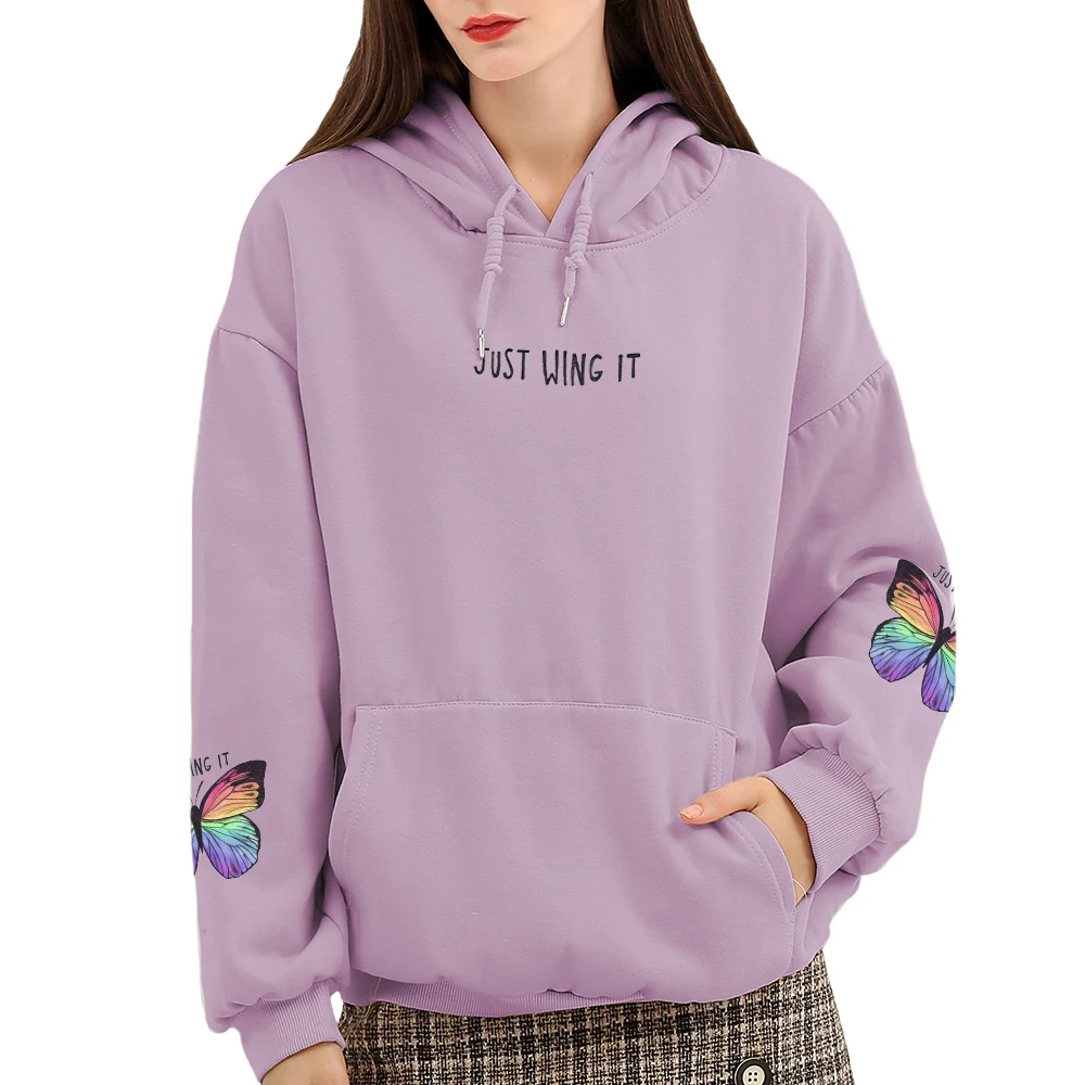 

Harajuku Goth Hoodie Cute Sweatsuits for Women Winter Pullover with Butterfly Cotton Loose Fit Hoodies Thick Sweatshirt Women