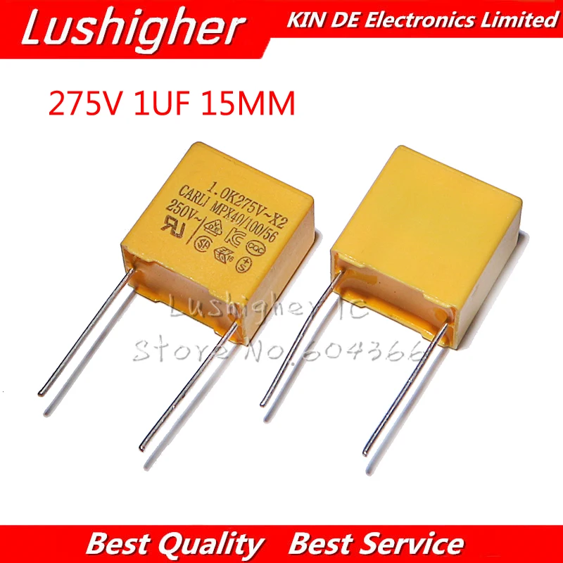 

10pcs 275VAC 1uF 104 X2 Capacitor Pitch 15mm Polypropylene Film Capacitor 1uF