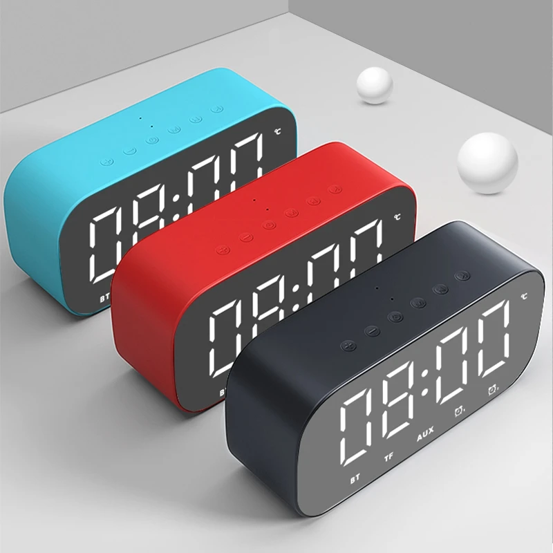 Bluetooth динамик с fm-радио светодиодный зеркальный будильник часы сабвуфер музыкальный плеер Повтор Настольные часы беспроводные черные