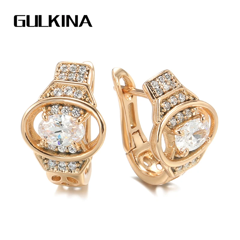 

Gulkina Hot Natural Zircon Dangle Earrings for Women Romantic 585 Rose Gold Hollow Geometry Earrings Fashion Jewelry 2021 New