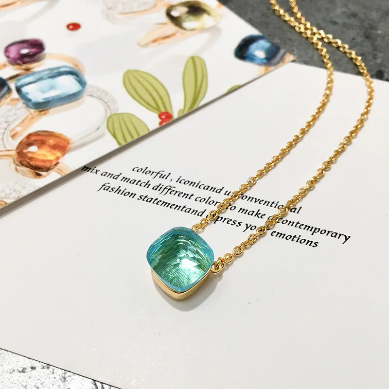 Fashion Luxury Brand Jewelry Candy-Colored Crystal Stone Necklace For Women