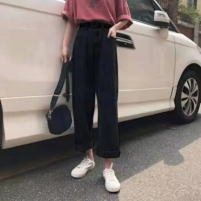Женские джинсы, полная длина, прямые, 2XL, свободные, Boyfriend, унисекс, высокая талия, подходит ко всему, уличная одежда, для отдыха, женские штаны, винтажные, шикарные