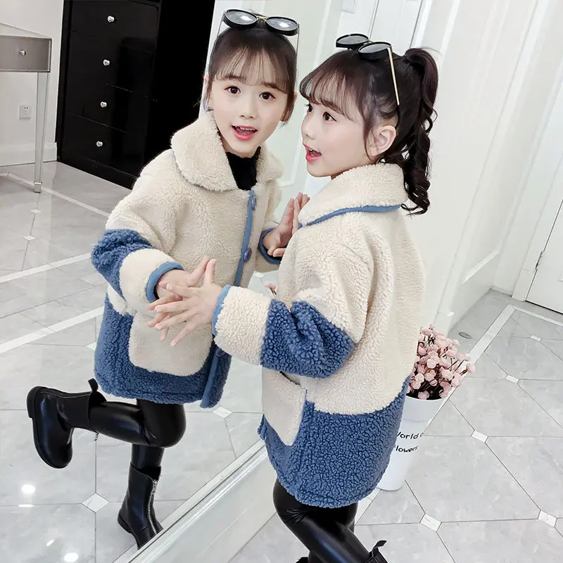 

Coat for Girls 10 Years Wool Cashmere Top Coat Autumn Winter New Arrival Plus Velet Wool Blend Jacket Kids Clothing Outerwear