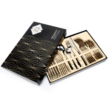

24 PCS Flatware Set High-grade Mirror Polishing Stainless Steel Cutlery Sets Silverware Dinnerware Spoons/Knives With Gift Box