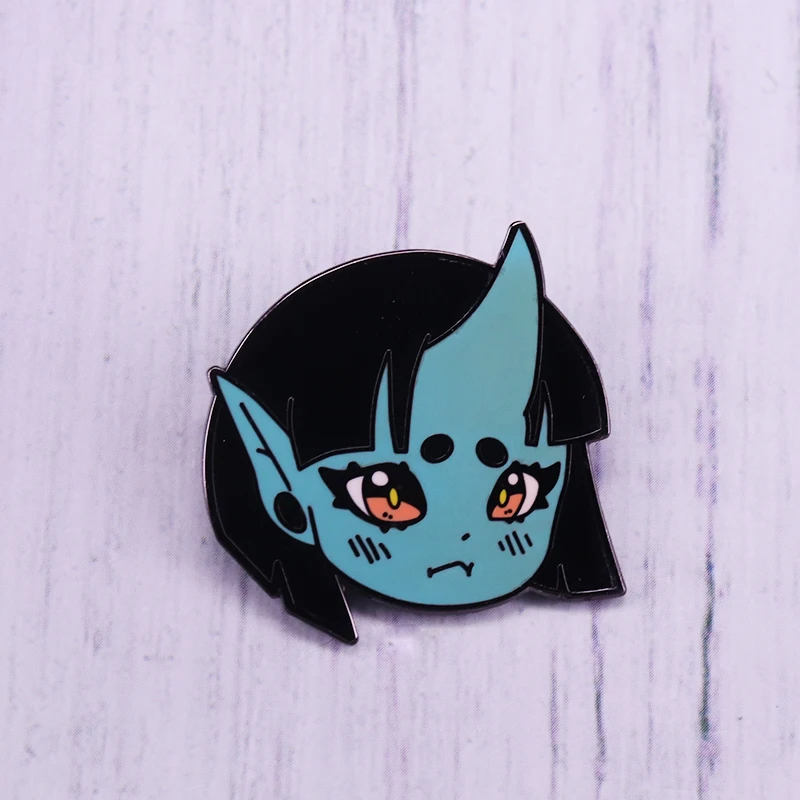 Синий они девушка отворот Pin японский Lore Yokai брошка мультфильм для Фанаты пальто