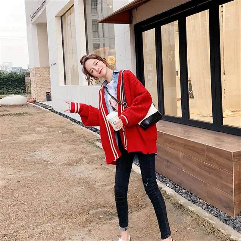 

2019 women's sweater new loose casual long-sleeved cardigan solid color knit spring and autumn loaded thick warm