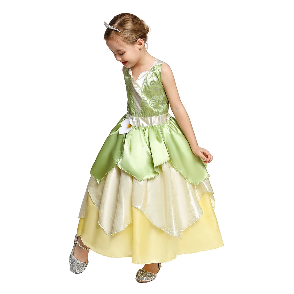 Elsa 1&2 Princess Dresses for Girls Fever Green Floral Maxi Dress Winter Robe Queen Anna Coronation Gown Elsa Party Wear