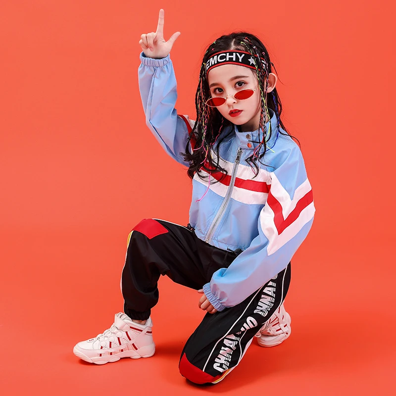 Kid Hip Hop Clothing Stand Collar Jacket Coat Top Running Casual Pants for Girls Boy Jazz Dance Costume Set Dancing Clothes Wear (6)