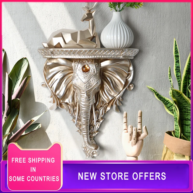 

Elephant Statue Animal Sculpture Home Decoration Accessories Hanging Wall Decor Resin Ornaments Artwork Mural Storage Rack Shelf