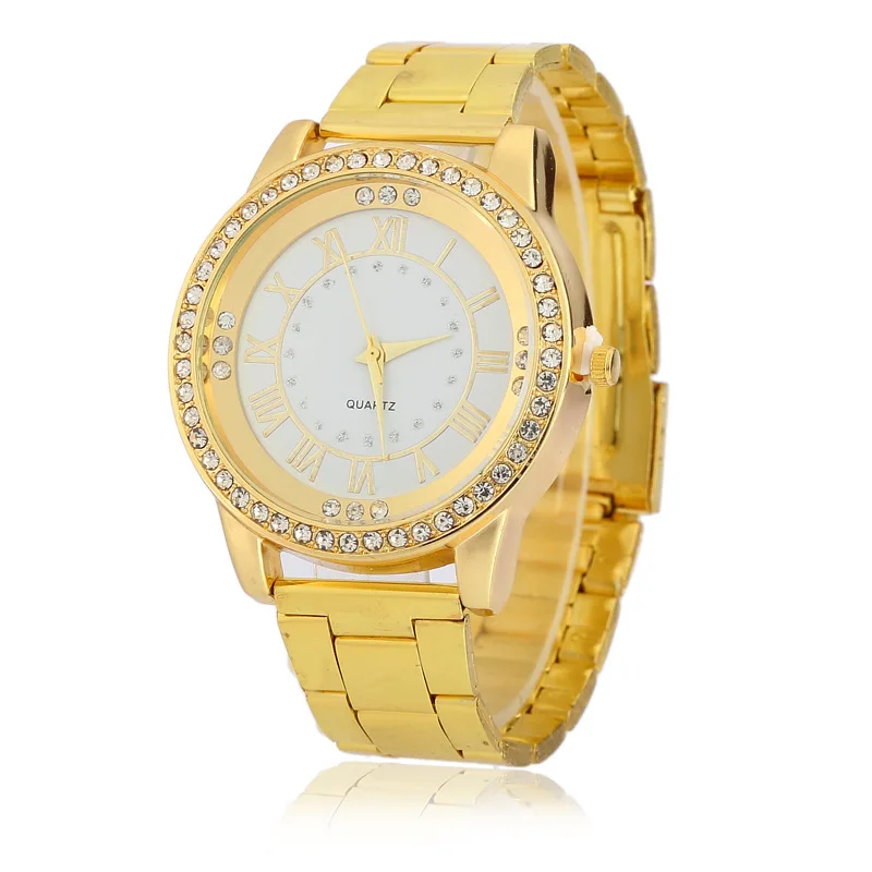 

Hot Selling Diamond Set Steel Belt Men's Watch Roman Measuring Crystal Quartz WOMEN'S Watch