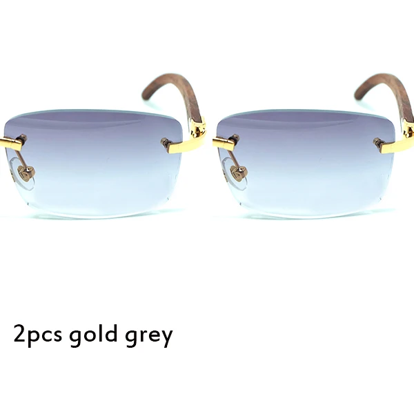 2pcs gold grey Роскошные квадратные солнцезащитные очки для мужчин, Картер, дерево, без оправы, мужские s солнцезащитные очки, фирменный дизайн, оправа для очков для женщин, Gafas De Sol Hombre - Цвет линз: 2pcs gold grey