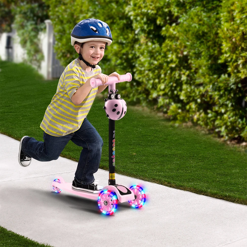 Barato Patinete plegable de 3 ruedas para niños, patinete de pie con luz LED brillante, altura ajustable, juguetes deportivos para niños 0LdJlqwYmnW