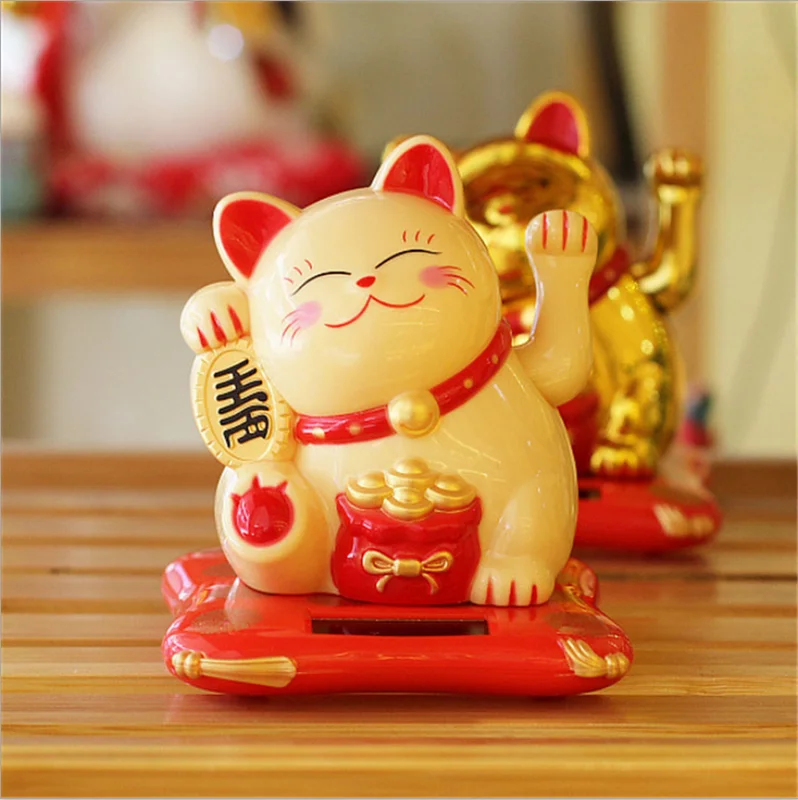 Fashion Gold White Solar Powered Maneki Neko Welcoming Fortune Cat Lucky For Home Car Hotel Restaurant Decor Craft | Дом и сад