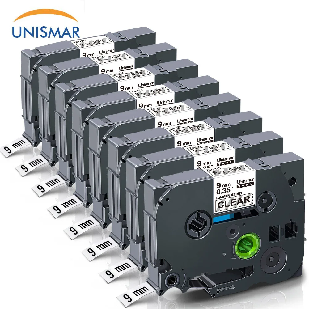 Ярлыки Unismar 8PK ярлыки черного цвета на прозрачной ленте 9 мм для Brother P-Touch телефона