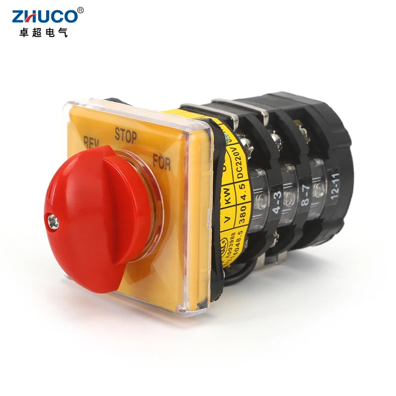 

ZHUCO SZW25-48D/3 25A REV STOP FOR Three Position Three Pole Yellow Panel Knob Selection Cam Switch For Meat Grinder Equipment