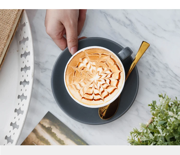 CHANSHOVA Modern Simplicity Ceramic Coffee Mug and Saucer 220ml Porcelain Coffee Cups Set Tea Milk Drinking Utensils H046