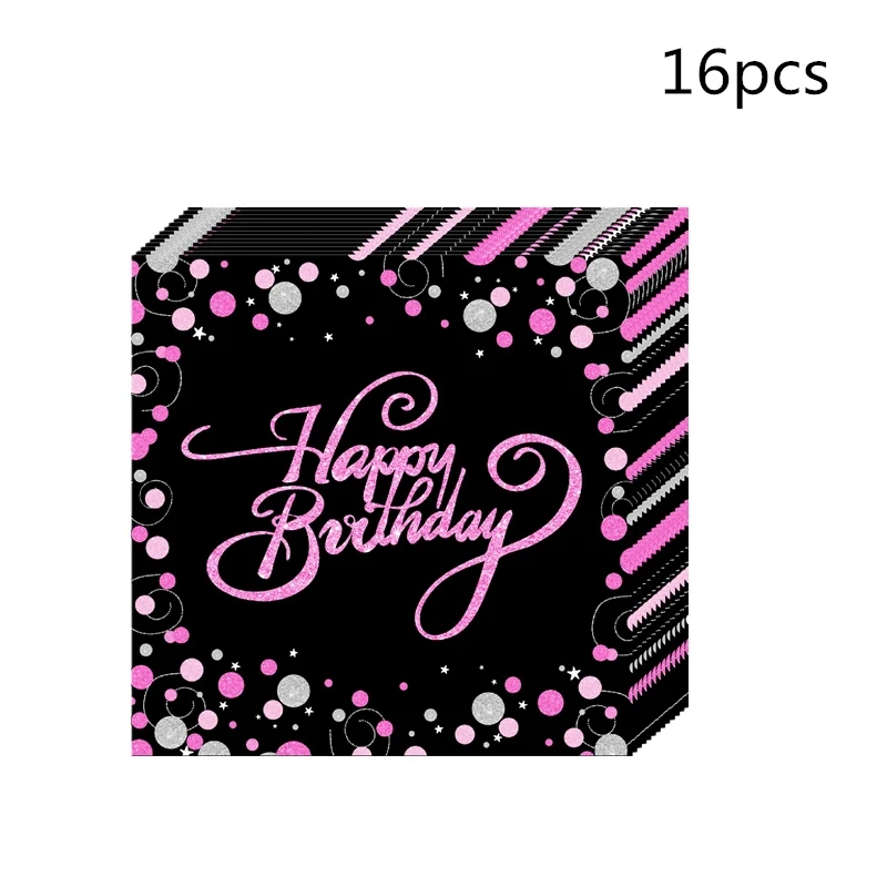 Napkins 16pcs Одноразовая посуда набор для 21 30 40 50 60st olds День Рождения украшения для взрослых баннер флаг бумажные чашки принадлежности для бумажных табло - Цвет: Napkins 16pcs