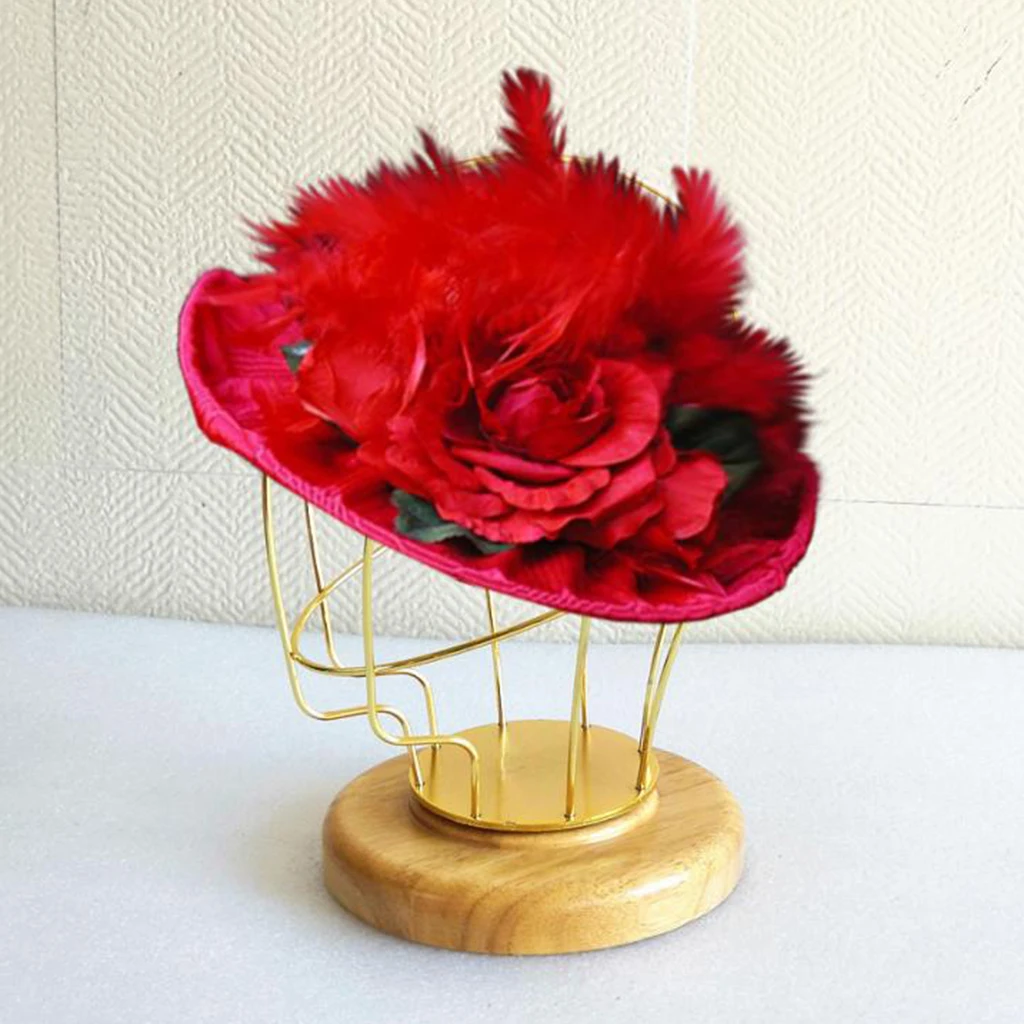 21'' Hollowed-out Sturdy Metal Hair Mannequin Head Hat Display Stand Holder Manikin Model Stand Rack with Wooden Base