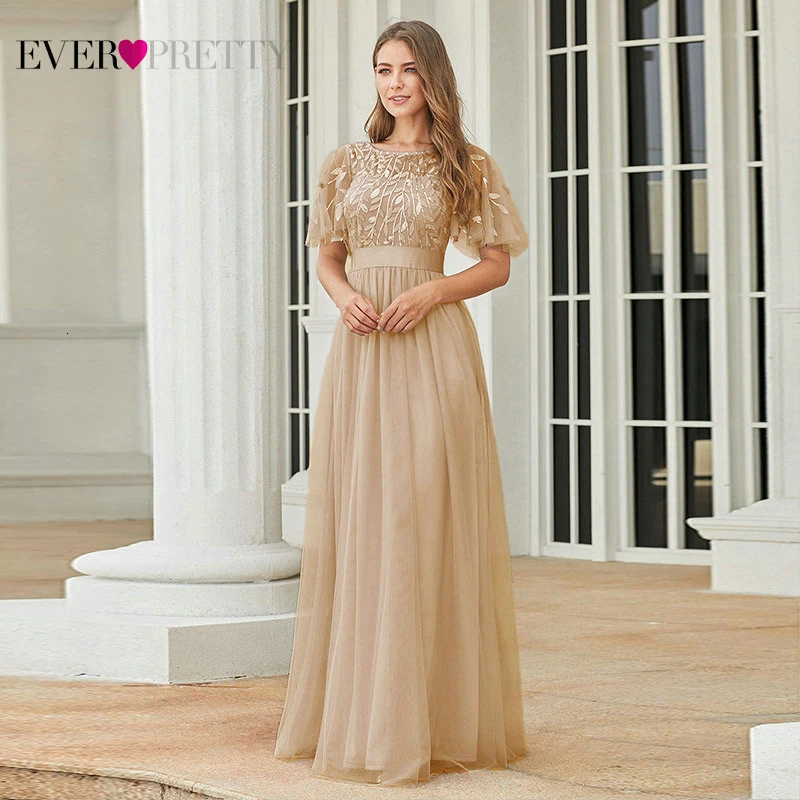 Robe De Soiree блестящие вечерние платья Длинные Ever Pretty EP00904GY трапециевидные платья с круглым вырезом и коротким рукавом женские элегантные