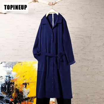 

2020 Women's Retro casual solid color lapel Drawstring loose long female trench coat