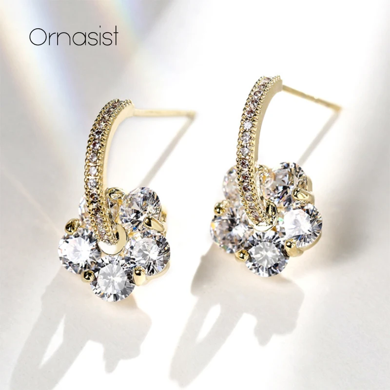 Luxury Shiny CZ Zircon Stud Earrings Small And Simple Flower Female Jewelry For Girlfriend Gift | Украшения и аксессуары