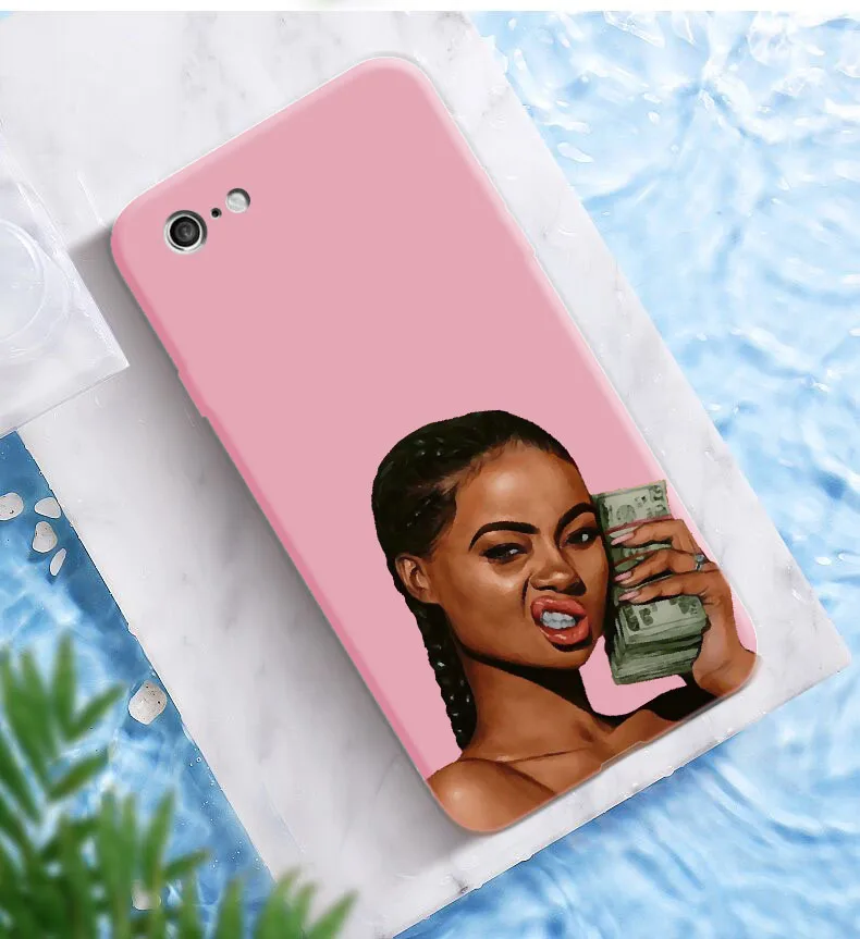Сделай деньги не друзья каш афро черная девочка чехол для телефона Fundas для iPhone X XR XS Max 8 7 6s Plus матовый карамельный розовый силиконовый чехол