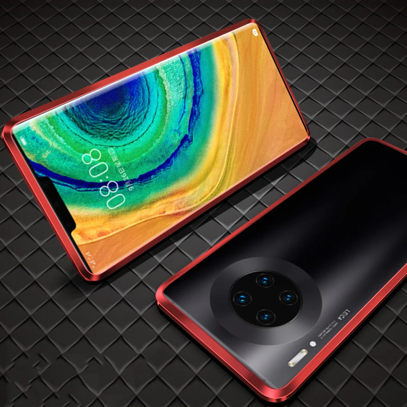 360 полный защитный Магнитный чехол для huawei mate 30 Pro ударопрочный чехол металлический бампер передний+ задний стеклянный чехол для huawei mate 30 - Цвет: Red