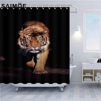 

SAIMOE Wild Animal Shower Curtains Carnivore Light Yellow Black Stripes Tiger Predator Home Decoration Bathroom Shower Curtain