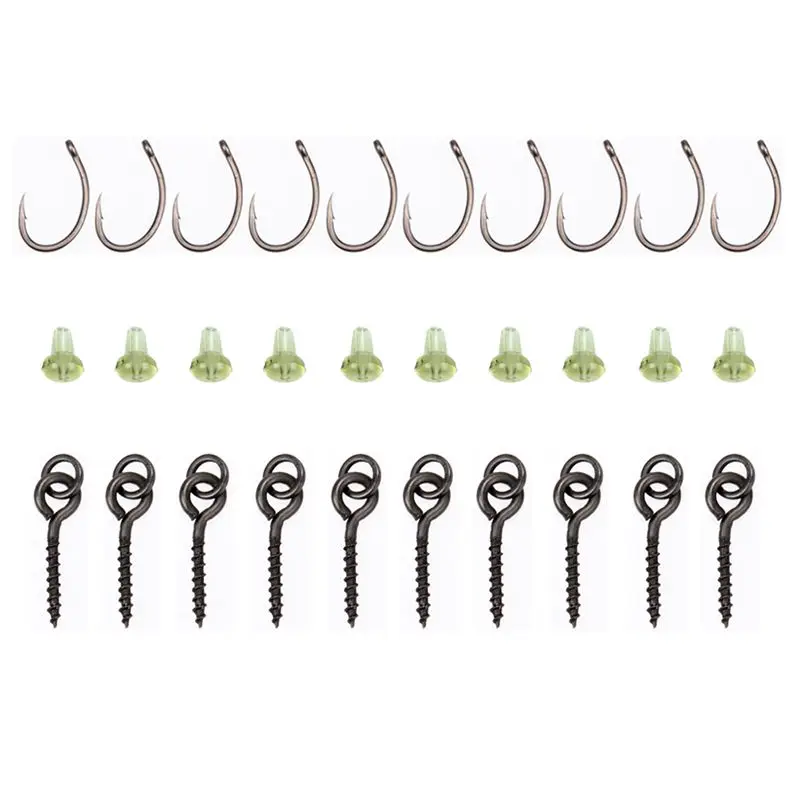 

10set 30pcs Carp Fishing Hook Accessories Screw Peg Hook with Ring Swivel Chod Rig Terminal Tackle Bait Holder