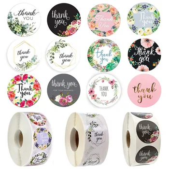 

500pcs/roll 2.5cm DIY Handmade With Love Label Wedding Adhesive Sticker Kraft Round Floral Seal Labels Thank You Sticker