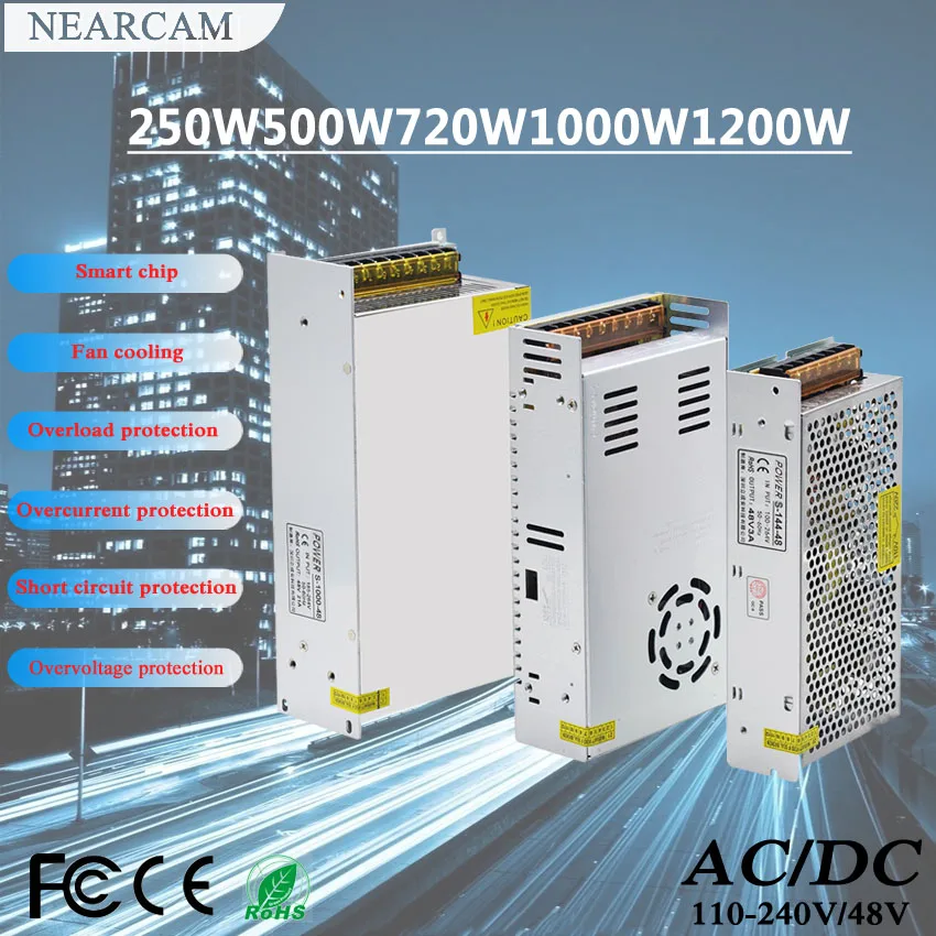 Switching power supply DC48V144W240W/360W1200W Optical transformer AC100-240V power adapter SMPS suitable for LED strip lighting 3000w 3500w 4000w switching power supply transformer ac to dc 36v 40v 48v 50v 80v 100v 160v 200v 20a smps