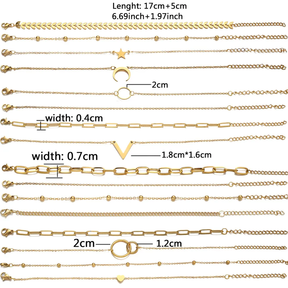 MinaMaMa Vintage Stainless Steel Multilayers Chain Charm Bracelets For Women Stackable Bracelets Stack Set Jewelry bracelet jewelry