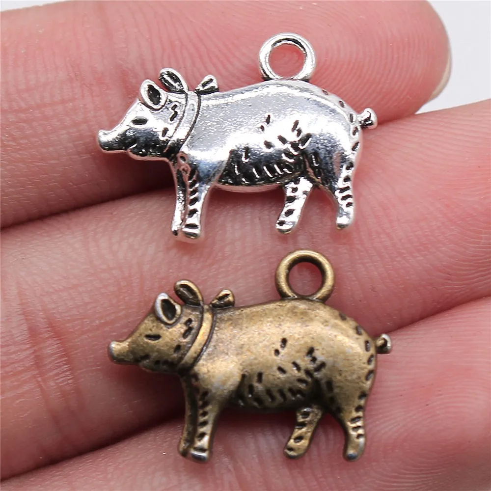 

WYSIWYG 4pcs 21x16mm Pendant Pig Cute Bow Pig Charm Pendants For Jewelry Making Antique Silver Pig Pendants