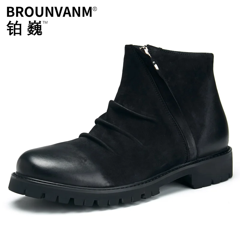 

cowboy boots mens High Quality Genuine Leather autumn winter British retro men shoes cowhide chelsea boots men breathable